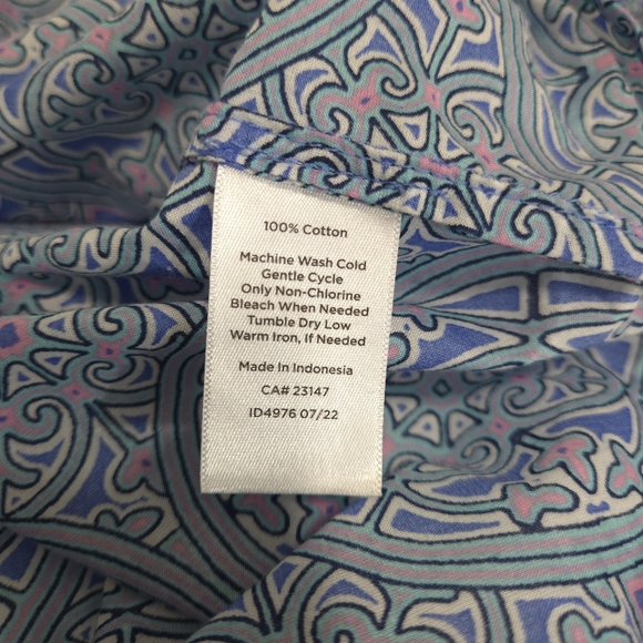 Talbots Women's Medallion Print Cotton Popover Top - Picture 7 of 9